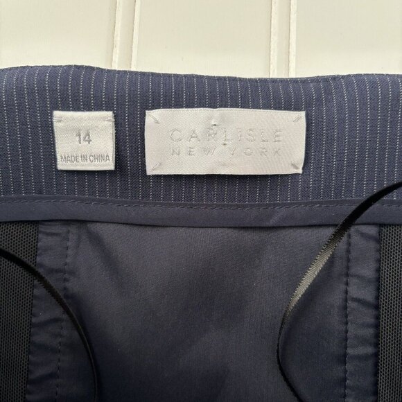 Carlisle NY Garrett Strapless Jumpsuit (Sz 14) Navy Pinstripe Wool Wide Leg FLAW - Picture 9 of 12